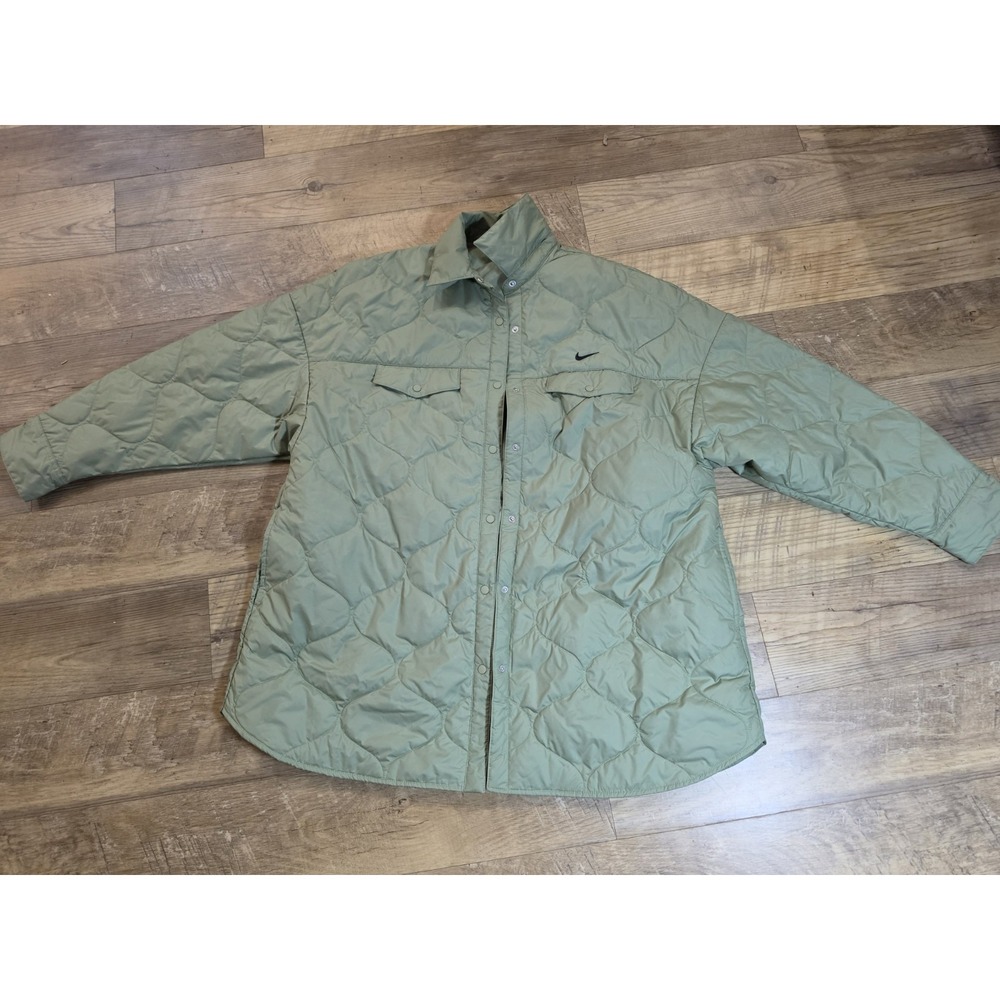 Nike Essential Quilted Sage Green Trench Snap Jacket Coat Women's Size XL